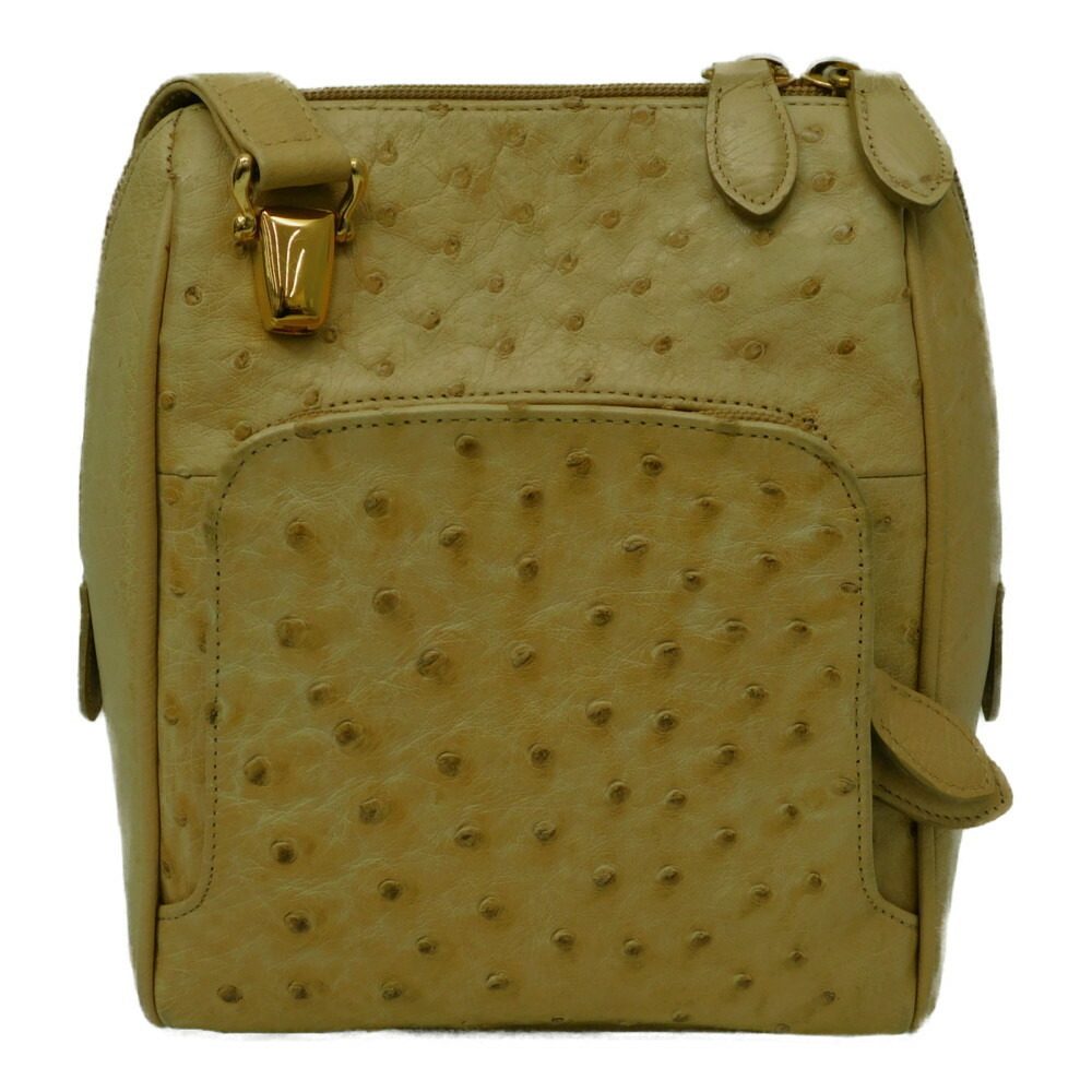 Ostrich 2way Handbag Real Leather Beige